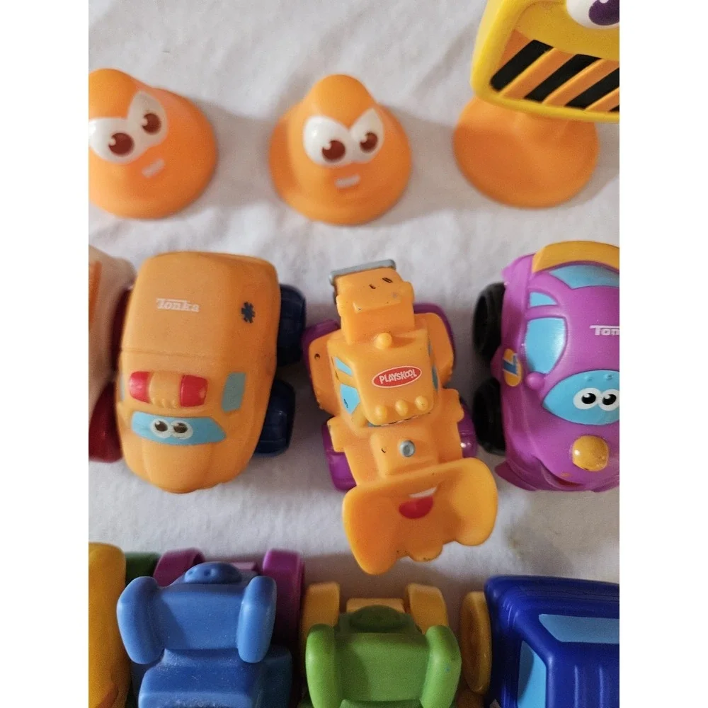 Playskool Tonka Chunky Vehicles Toy Lot Cars Trucks Cones Road Sign Toddler Toys